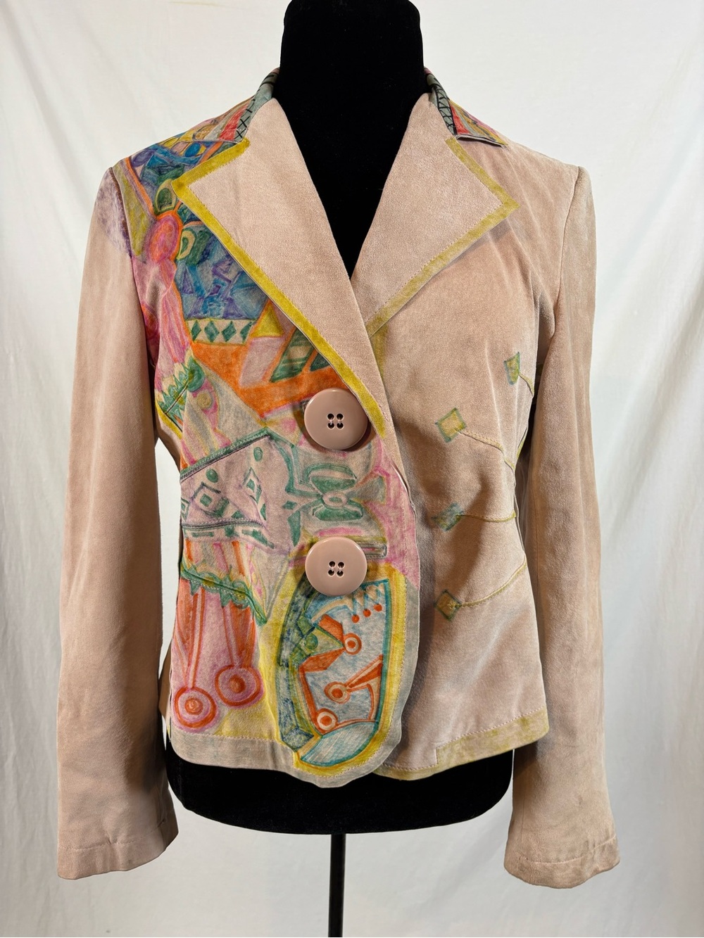 D One Vintage Suede Blazer Custom Abstract Wearable Art Jacket Size 12